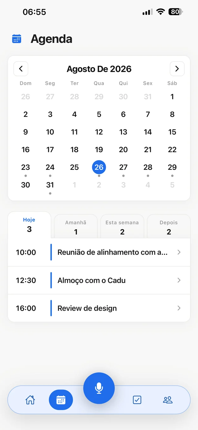 O mês inteiro, com os dias que têm algo marcado